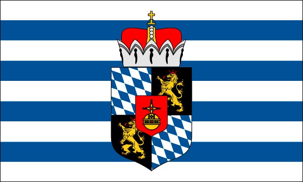 Bayern, Vielstreifenflagge mit kleinem Wappen des Königreichs, Größe: 150 x 90 cm
