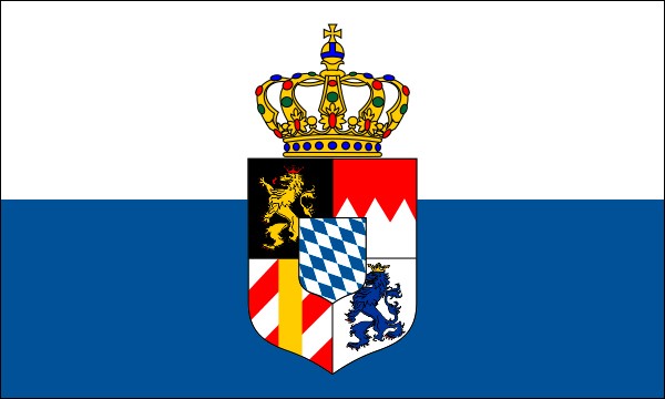 Bayern, Streifenflagge mit kleinem Wappen des Königreichs, Größe: 150 x 90 cm