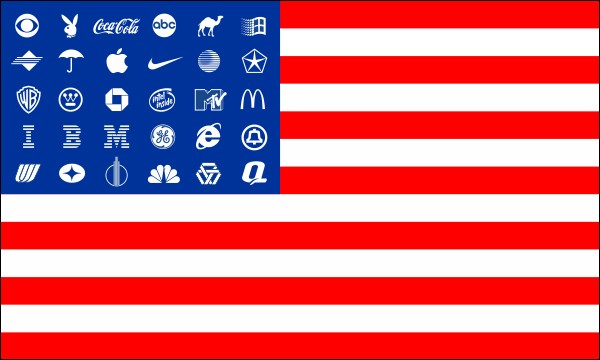 USA, Flagge mit Firmenlogos, Größe: 150 x 90 cm