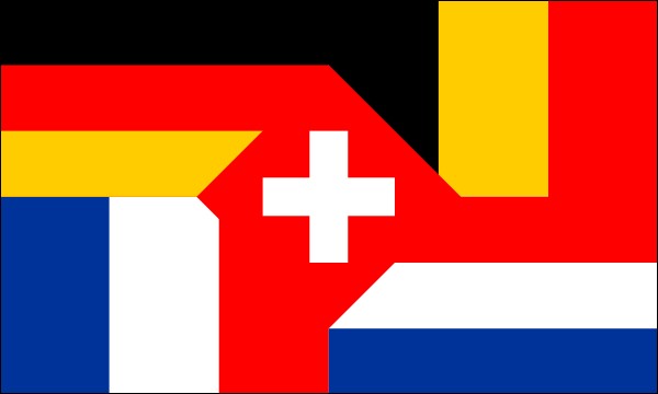 Germany, Belgium, Switzerland France, Netherlands, Flag of the five countries, size: 150 x 90 cm