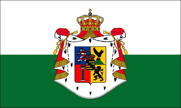 Duchy of Saxony-Meiningen, flag 1826-1918, white-green, with middle coat of arms, size: 150 x 90 cm