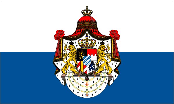 Bayern, Streifenflagge mit großem Wappen des Königreichs, Größe: 150 x 90 cm