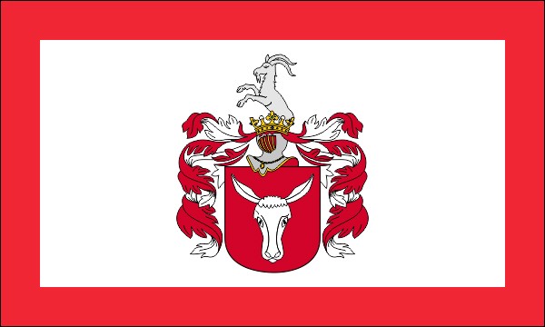 Herb Pólkoziec - Flaga z obramowaniem i z herbem - Rozmiar: 150 x 90 cm