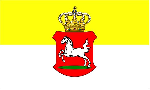 Kingdom of Hanover, flag 1837-1866, with coat of arms, #1, size: 150 x 90 cm