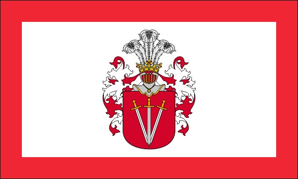 Herb Kownia - Flaga z obramowaniem i z herbem - Rozmiar: 150 x 90 cm